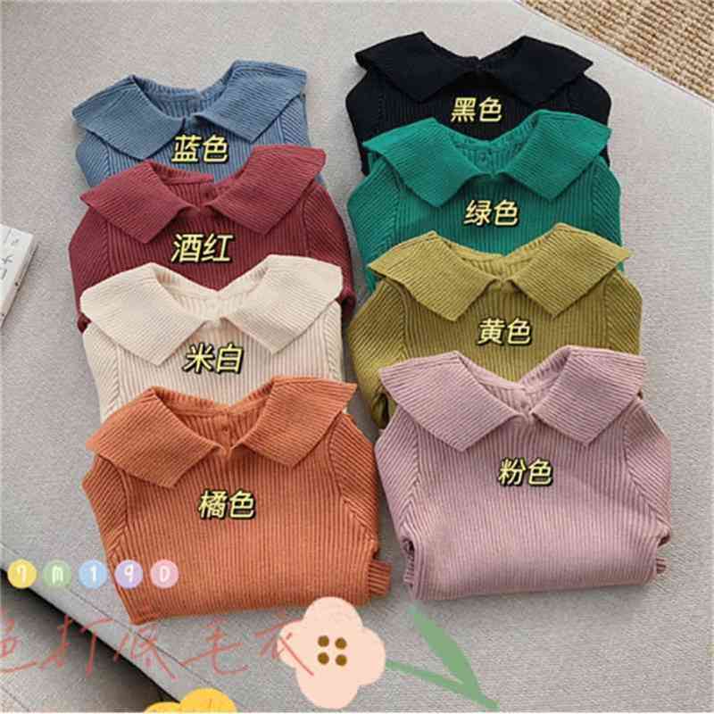 

Autumn winter cute girls candy color 8 colors skinny base sweaters turn-down collar knitted casual sweater 210708, Green