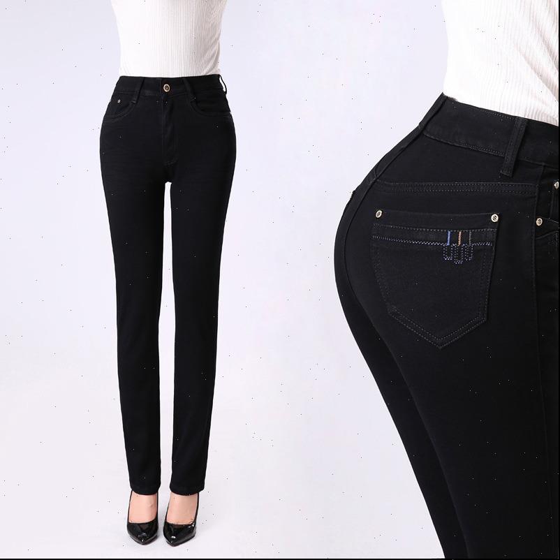 

autumn winter high waist womens jean stretch skinny black plus size denim push up mom, Blue