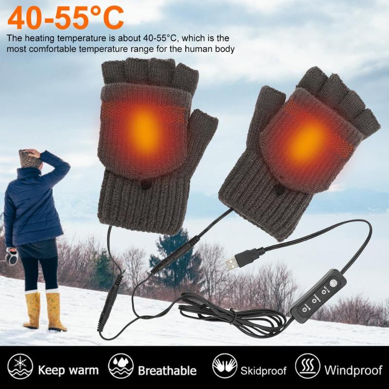 

Sports Gloves USB Warm Heated Winter Electric Heating Mitten 5V Power Supply 3 Gears Temperature Adjustment For Working, Black