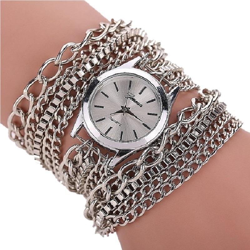 

Wristwatches Gnova Platinum Golden Chain Women Watch Large Bracelet Wristwatch Fashion Quartz Clock Black Dial Pink Silver A724