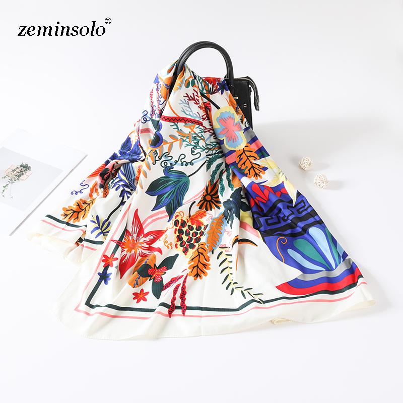 

Scarves Women Scarf 100% Silk Square Shawl Retro Print Foulard Femme Hijab Echarpe For Ladies 130*130cm, Blue;gray