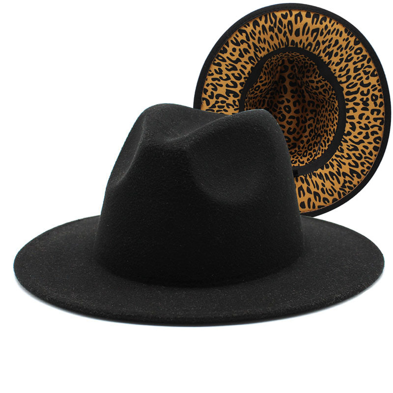 

Fedoras Female Male Leopard Felt Fedora Hat for Women Men Wide Brim Hats Woman Man Jazz Panama Cap Ladies Autumn Winter Caps Wholesale, Remark colors