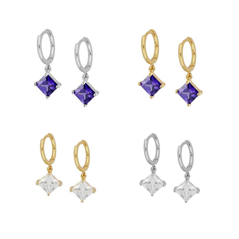

Hoop & Huggie 925 Sterling Silver Ear Buckle Small Square Crystal Diamond Pendant Women Zircon Earrings Fashion Jewelry Gifts For Friends