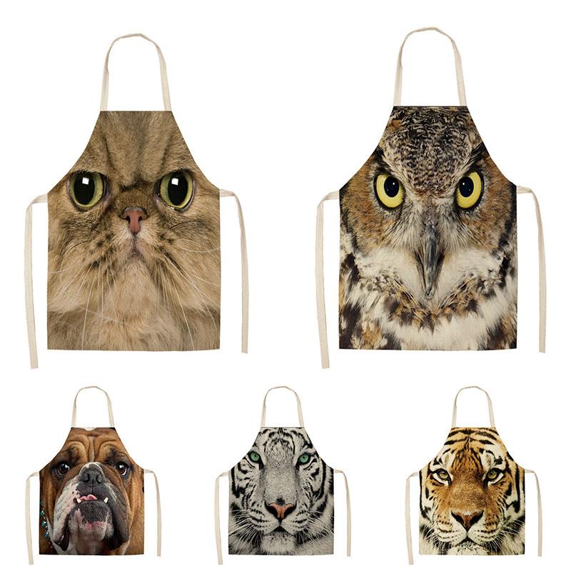 

Creative 3D Animal Kitchen Aprons For Women Linen Bibs Household Cleaning Pinafore Home Waist Baking Cooking Apron 68*55cm