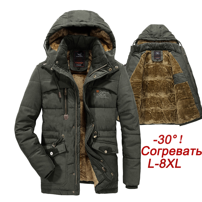 

Plus Size Winter Jacket Men Windbreaker Thick Warm Mens Parkas Wool Liner Hooded Coat Male Outdoor Multi-pocket Jackets -8XL, Khaki