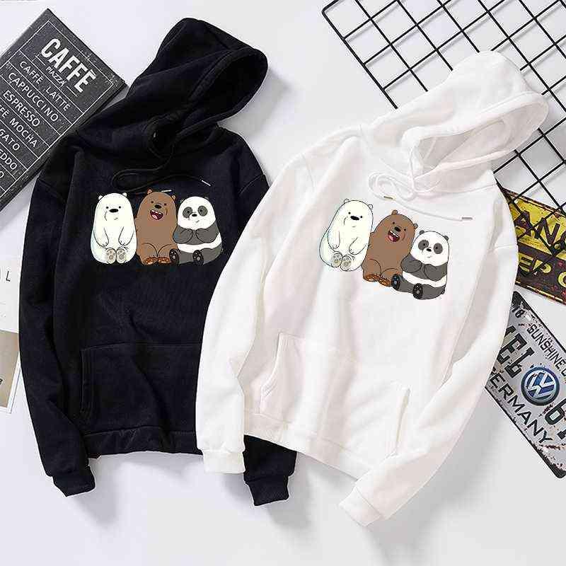 

Harajuku Cartoon Panda Print Hoodies Women Casual Long Sleeve Loose Hooded Sweatshirt Autumn Winter Fleece Hoody Pullover, Black