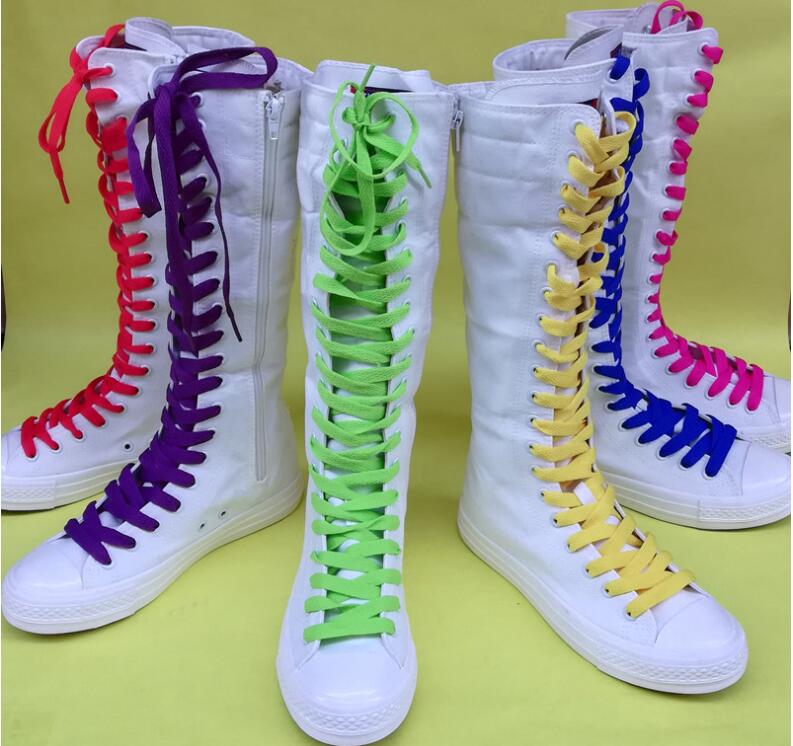 

Women Girl Punk EMO Rock Gothic zip Lace up Canvas boot shoe sneaker knee, White