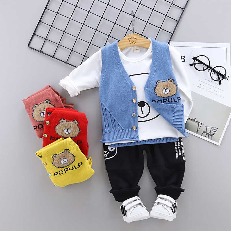 

High quality baby boy girl clothing spring autumn active casual kid suit children clothes vest+T-shirt+pant set 210615, Pink