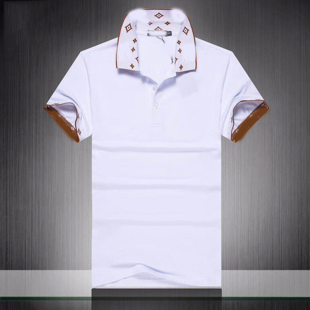 

Summer Mens LuxuryS quality cotton Polo Shirts Colors Short Sleeve Printed Summer T Shirt Down Collar Design Tops, White;black