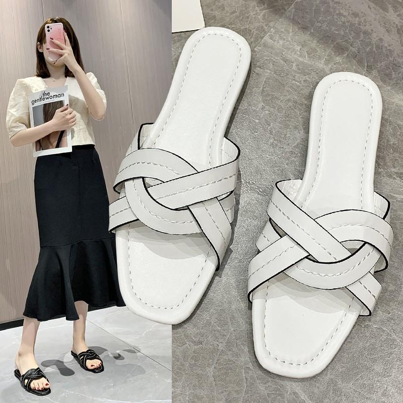 

Slippers 2021 Summer Fashion Flat Solid Color Comfortable Soft Sole Beach Women's Shoes, Black