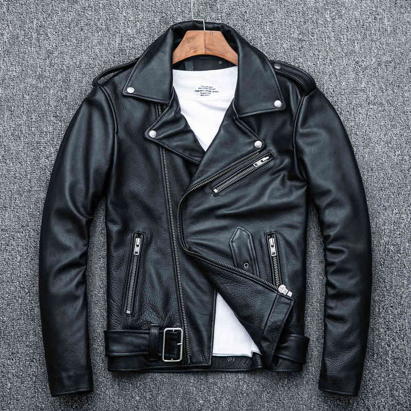 

Men's Jackets Factory turn-down collar genuine leather jacket for men real cowhide coat male punk motorcycle epaulet suit RYJB, 1# shoe box