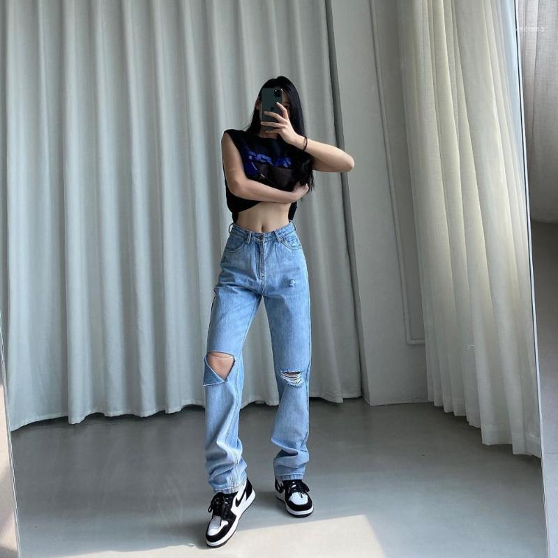 

Women's Pants & Capris Ladies Loose Casual Stretch High Waist Straight Jeans Wide Leg Retro For Women1, Black;white