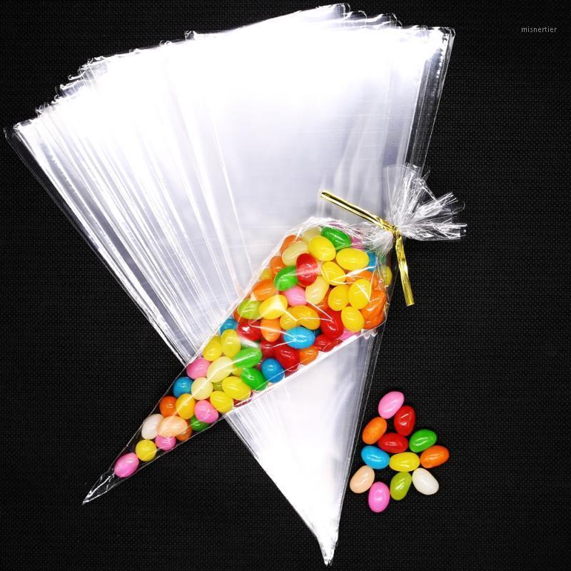 

Gift Wrap 100pcs Transparent Candy Packing Bags Wedding Birthday Party Decoration Sweet Cellophane Bag Cone Storage Packaging