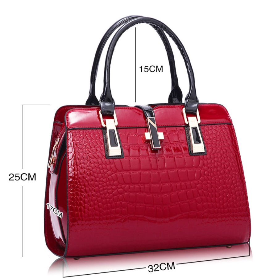 

Fashion lady totes bags outdoor leisure all-match European and American style handbag crocodile pattern patent leather design shoulder bag, Black