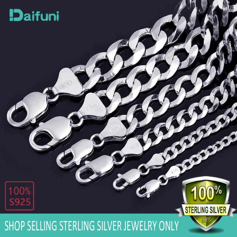 

Daifuni 2021 100% Real S925 Sterling Silver Men Jewelry 4-8MM Width Mens Chain Curb Necklace Man And Woman Cuba Gift Chains