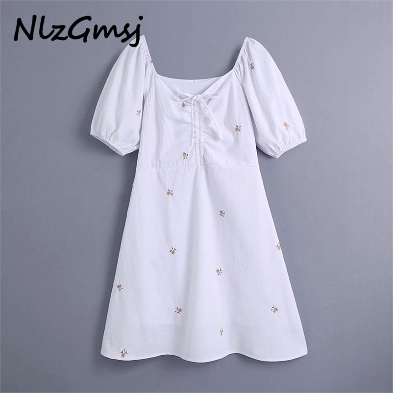 

Dres Vintage Short Sleeve Square Collar Summer Light Mini Party White 05 210628, As picture
