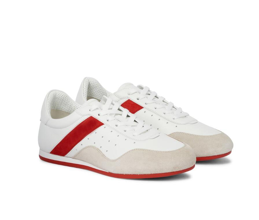 

Summer Men flats shoes red bottom sneaker for man luxury genuine leather suede sneakers My K Low Flat Crosta Clf Sue black red-soles factory wholesale, 10