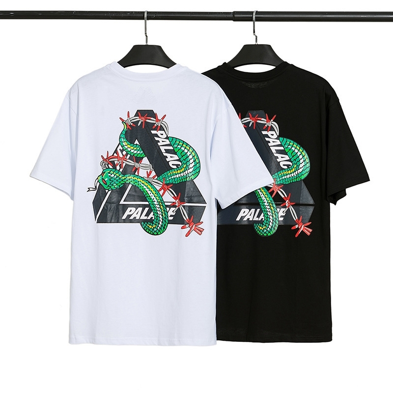 

Skateboard fashion brand palace Cobra surround triangle printed men' and women' trend short sleeve T-shirt, White