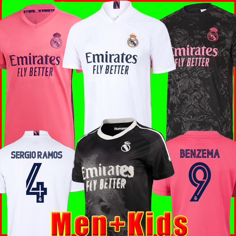 

REAL MADRID jerseys 20 21 soccer shirt HAZARD SERGIO RAMOS BENZEMA ASENSIO camiseta Football Jersey men + kids Youth 2021 fourth HUMANRACE, Black;yellow