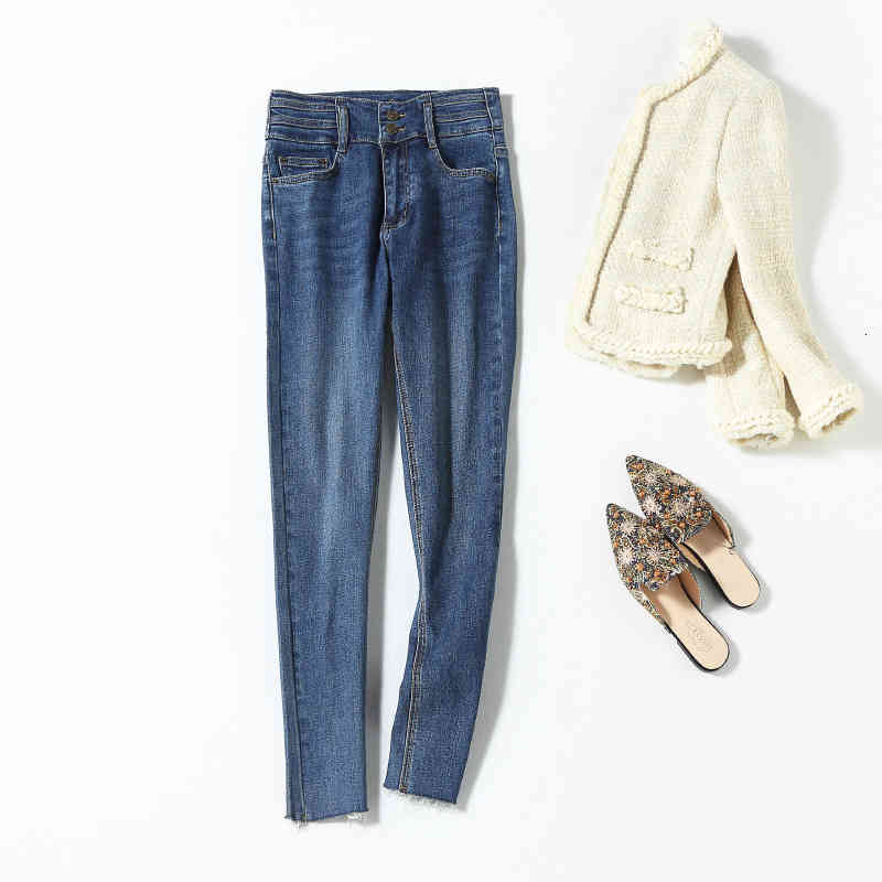 

Casual Dresses Women' high waist straight leg pants gradient blue elastic leisure slim fit raw edge versatile jeans VJBM