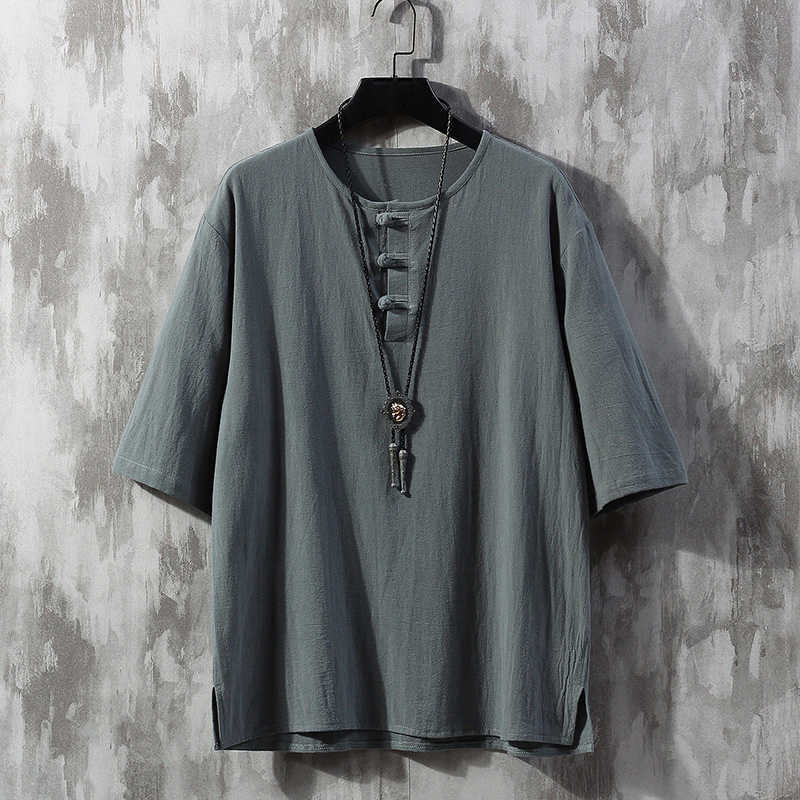 

Chinese wind restoring ancient ways button loose cotton and linen men leisure joker 210629, Green