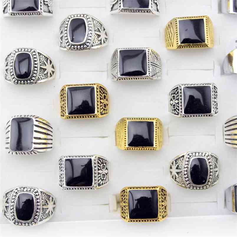 

Rings For Men Mix Style Mix Size 20 pieces/lot Wholesale Black Stone Fine Ring Jewelry 210924