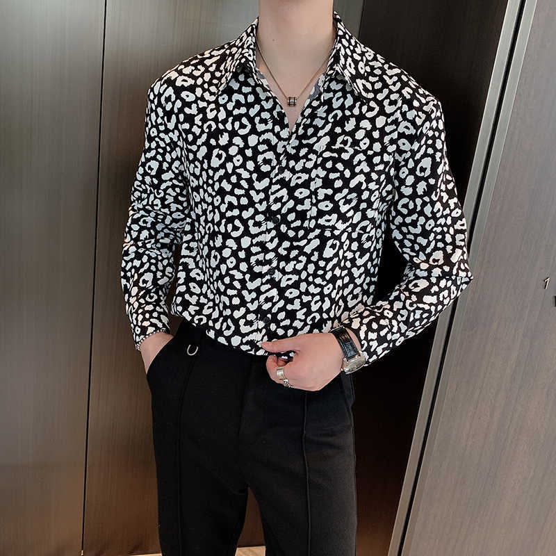 

Floral Shirts Men Long Sleeve Streetwear Casual Shirt Spring Social Party Nightclub Blouse Men Clothing Camisa Masculina 210527, Black