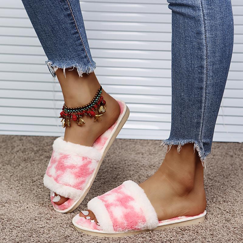 

Slippers 2021 Flat Beach Slides Fashion Spot Printing Furry Soft Indoor Home Shoes Women Casual Flip Flops, Gary