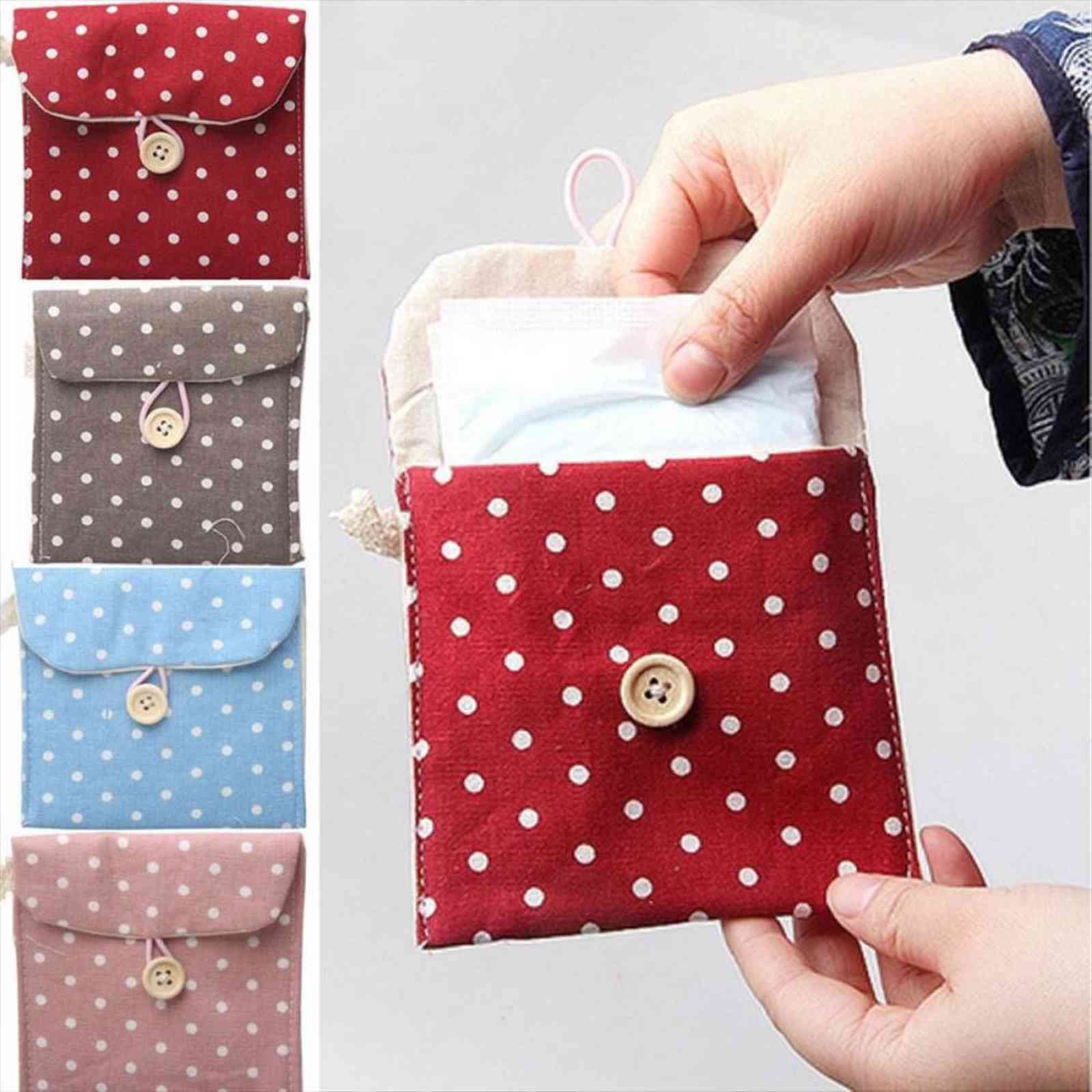 

fashion 1pc women portable hygiene sanitary napkins travel accessories tampon bag lovely polka dot storage organizer, Red;black