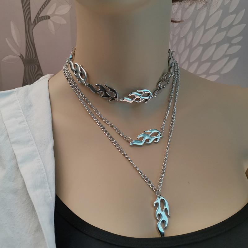 

Pendant Necklaces Men Women Flame Item Fashion Hip Hop Woman Necklace Punk Geometric Alloy Sweater Chain Jewelry Accessories, Silver