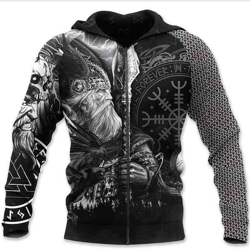 

New 2021 Viking warrior tattoo series printed zipper Hoodie Sweatshirt, Cy4347