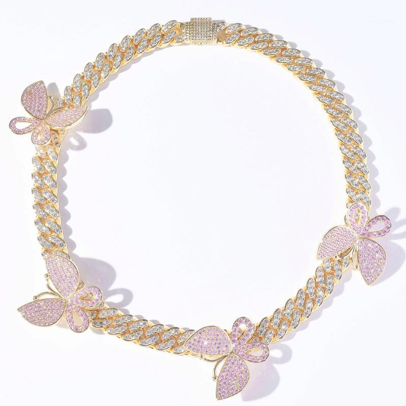 

Beaded, Strands MATHALLA Statement Hiphop Jewelry Mens Brass Iced Out Pink CZ Butterfly Charm Micro Paved Zircon Cuban Link Chain Necklace J, Black
