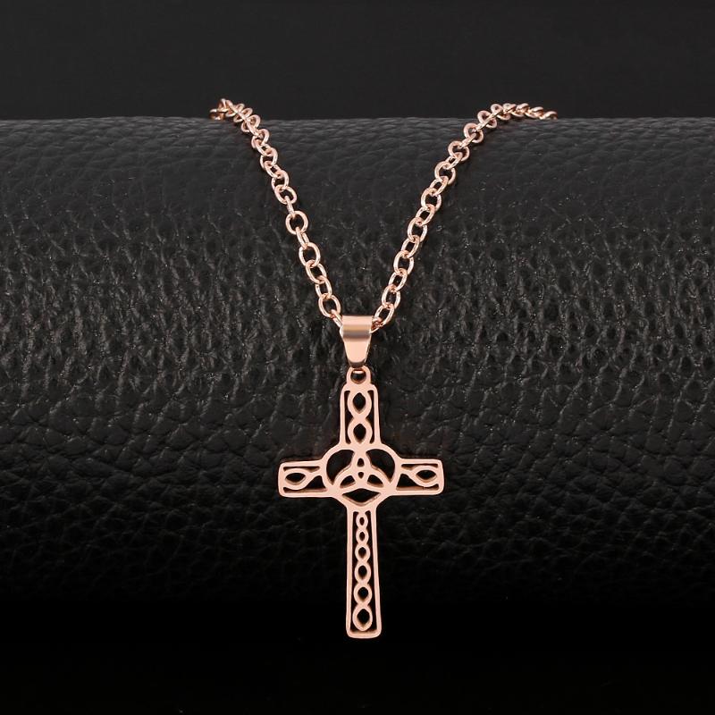 

Rose Gold Hollow Cross Heart Pendant Necklace Jesus Infinity Belief Romantic Women Collar Clavicle Wedding Jewelry Chokers, Golden;silver
