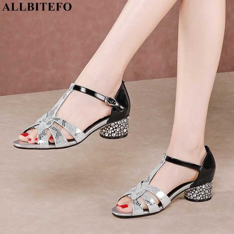 

ALLBITEFO Size 34-42 Design Sheepskin Genuine Leather Summer Party Wedding Women Sandals Fashion Women Heels Shoes 210611, As picture
