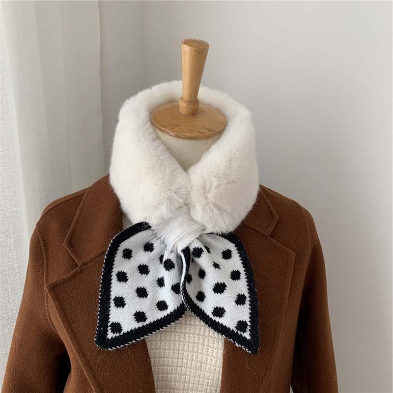 

Scarves Love Heart Dot Printed Knitted Scarf Female Faux Fur Soft Winter Warm Neck Collar Cross Small Neckerchief