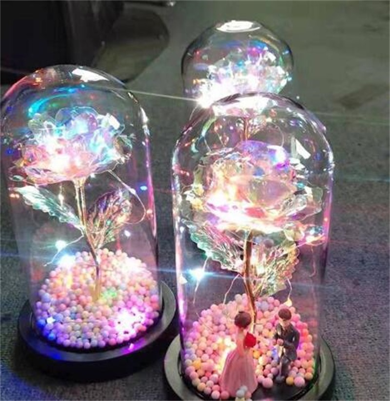 

2020 LED Enchanted Galaxy Rose Eternal 24K Gold Foil Flower With Fairy String Lights In Dome For Christmas Valentine's Day Gift 204 V2, As shows