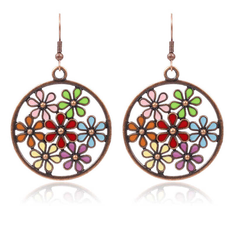 

earring court hollowed out exquisite flower color oil dripping earrings, Golden