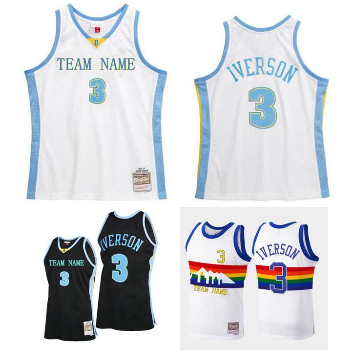 

Custom S-6XL Men women youth stitched basketball jerseys 3 Allen Iverson jersey white blue Snow mountain Mitchell & Ness 2006-07 Hardwoods C, Black;red