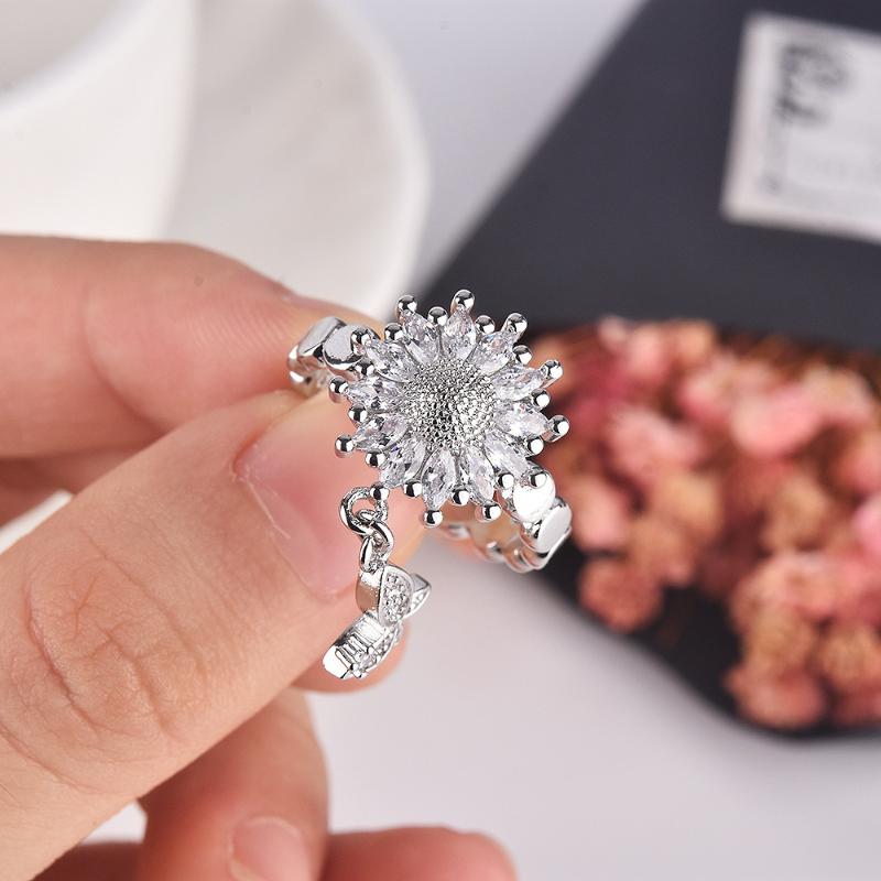 

Cluster Rings Solid S925 Sterling Silver Color Ring For Women Natural Zircon Flower Gemstone Anillos De Wedding 925 Jewelry Bizuteria, Golden;silver