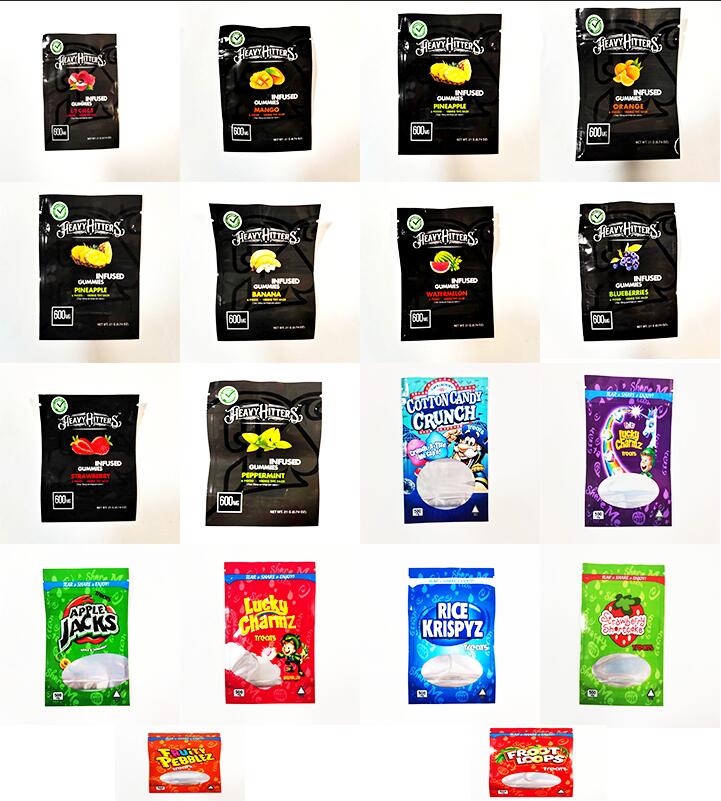

500mg packing bags Caramel treats cocoa Fruity Pebblez cannaburst gummies Lucky charmz INFUSED cereal edible packaging