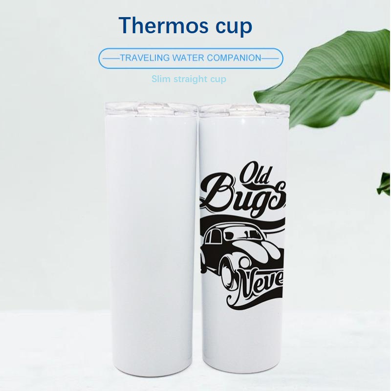 

DIY 20 oz creative white flat bottom thick sublimated tumbler coffee milk heat transfer straight cup + straw double layer 304 stainless stee