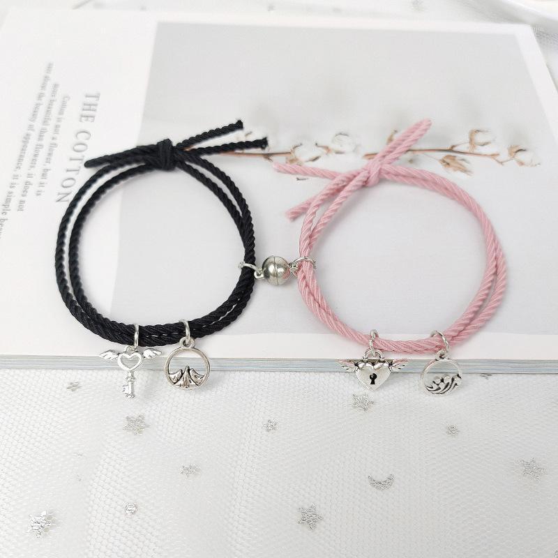 

Charm Bracelets 2pcs/pair Romantic Couple Matching Cute Wing Sea Mountain Pendant Braslet Attract Magentic Braclet Gift For Girlfriend1