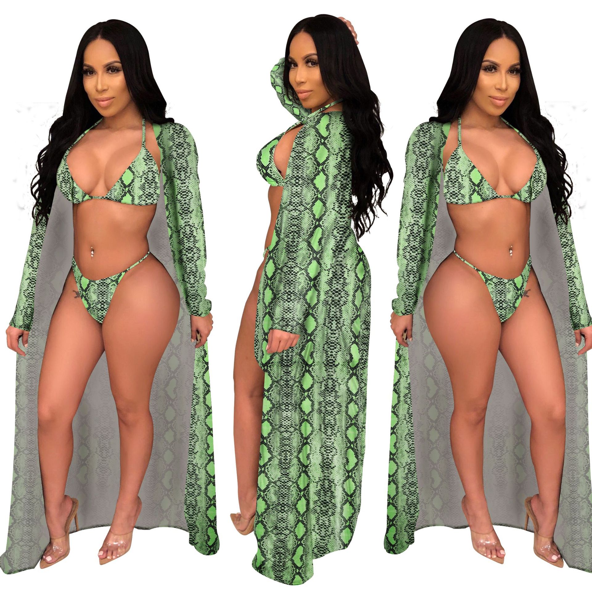 Casual Dresses women's swimwear fashion sexy leopard white wind + bikini three-piece suit Summer women one-piece swimsuit Bikini+coat two pi-image-669495892