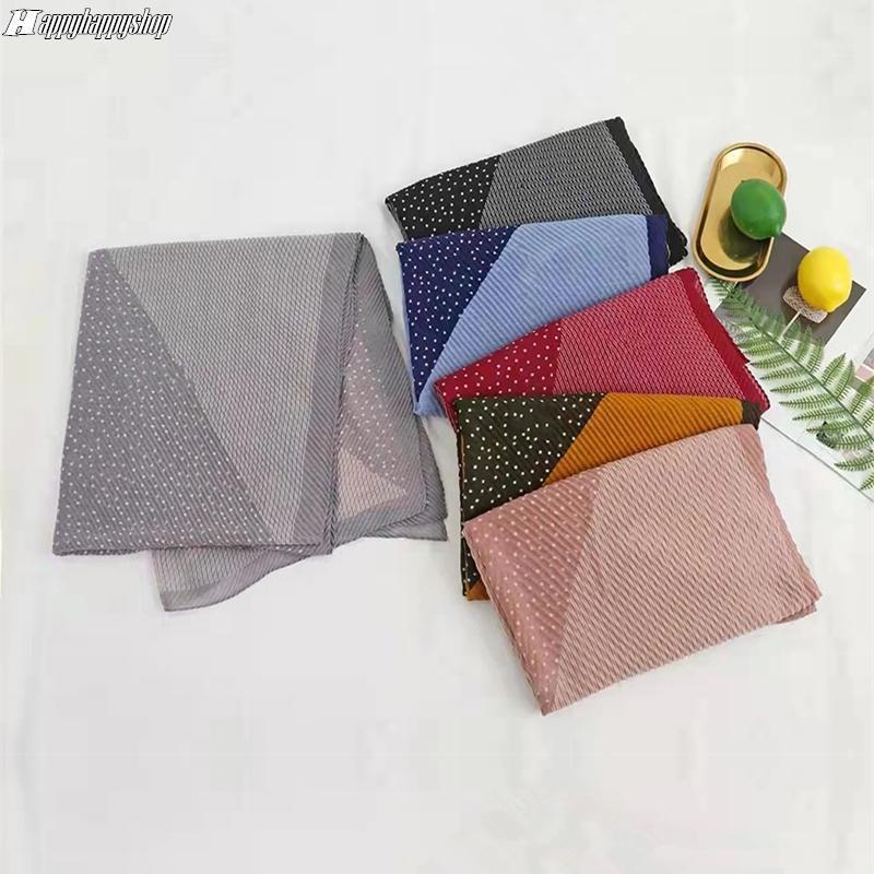

Scarves Est Viscose Hijabs Muslim Islamic Women Pleated Patchwork Shawls Headscarf Headwrap Turban 180cm*70cm, Blue;gray
