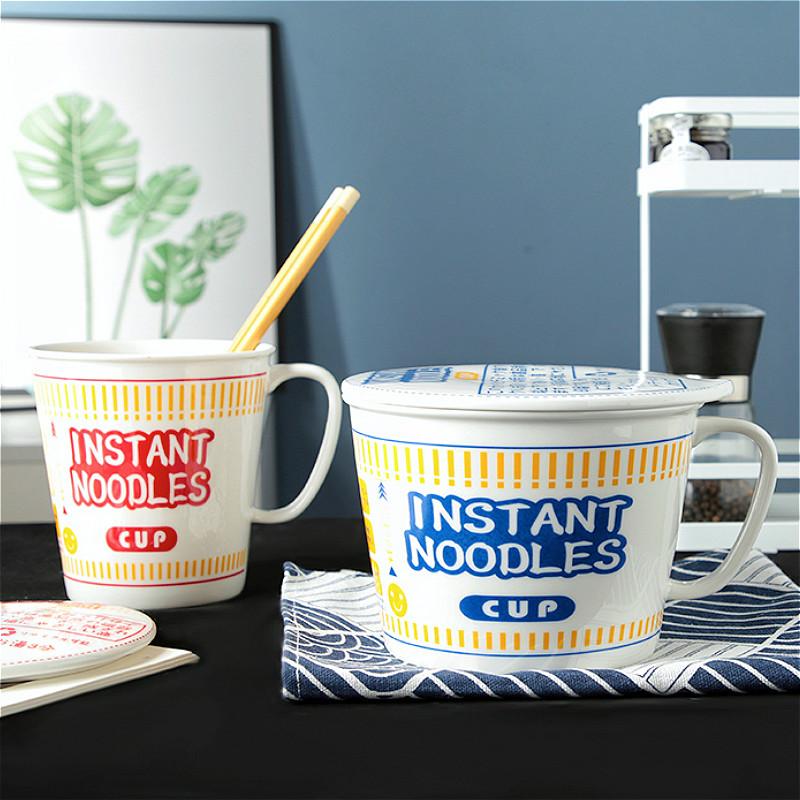

Large Ceramic Ramen Bowl With Cover Japanese Creative Instant Noodle Cereal Bowls Student Dormitory Home Tableware 700/1000ml