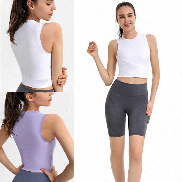 

Lu lulu yoga Sleeveless ribbed sports Tanks T-Shirt vest shirt women sport fitness stretch tight outer wear underwear Outdoor Clothes I62t#, White