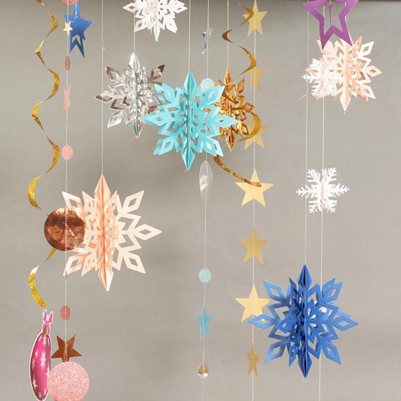 

Christmas Decorations Style Snowflake Hanging Delicate Craft Paper Ornaments Sparkling For Home