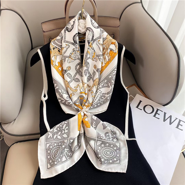 

90*90cm Scarf Square Silk Hairband Women Foulard Office Neck Scarves Shawls Wraps Fashion Print Female Neckerchief Bandana