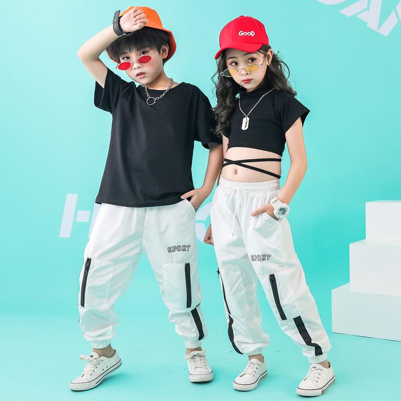 

Clothing Sets Girls Crop Top Hip Hop Boys Tee Joggers Pant Clothes Kids Summer Short Sleeve T-shirt Outfit Child Street Dance Costumes, Black girl t-shirt