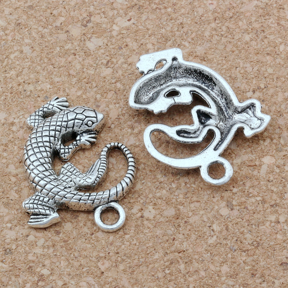 

50Pcs Antique Silver Zinc Alloy Lizard Animal Charms Pendants For Jewelry Making Bracelet Necklace Findings 27X31mm A-129